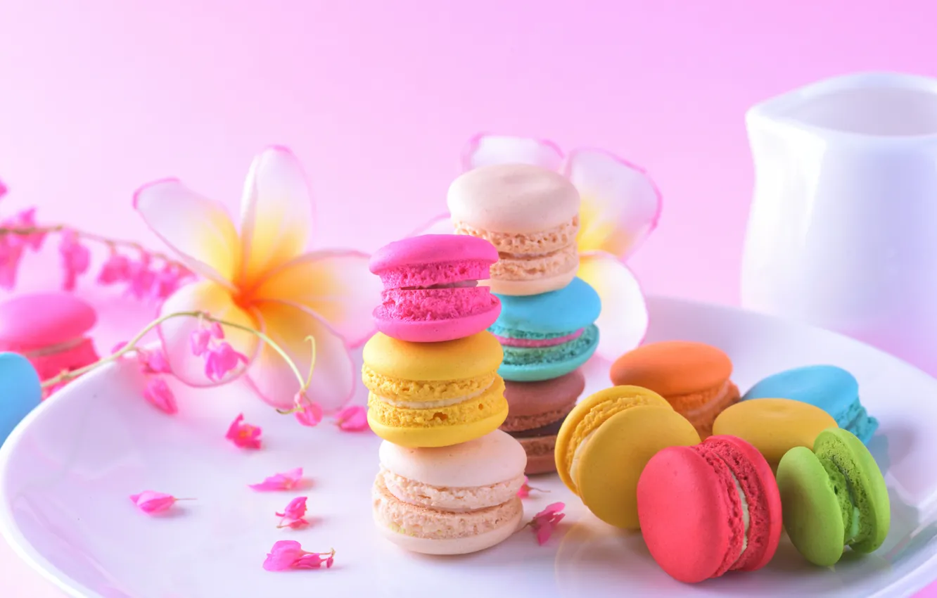Photo wallpaper flowers, colorful, dessert, pink, flowers, cakes, sweet, sweet