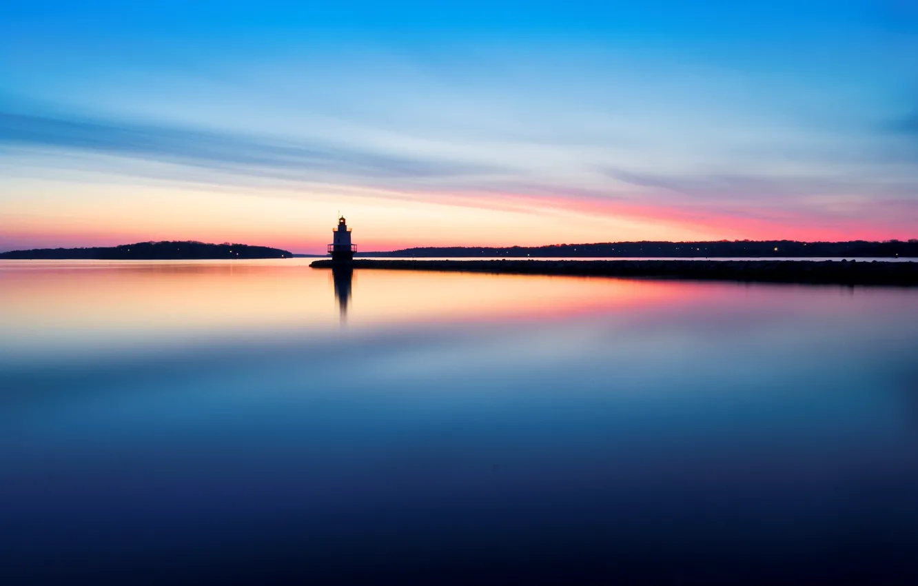 Photo wallpaper water, reflection, morning, Lighthouse