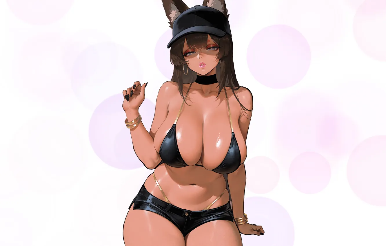 Photo wallpaper girl, hot, sexy, wet, boobs, anime, brown, pretty