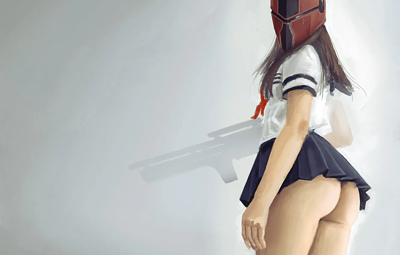 Photo wallpaper ass, girl, weapons, art, helmet, form