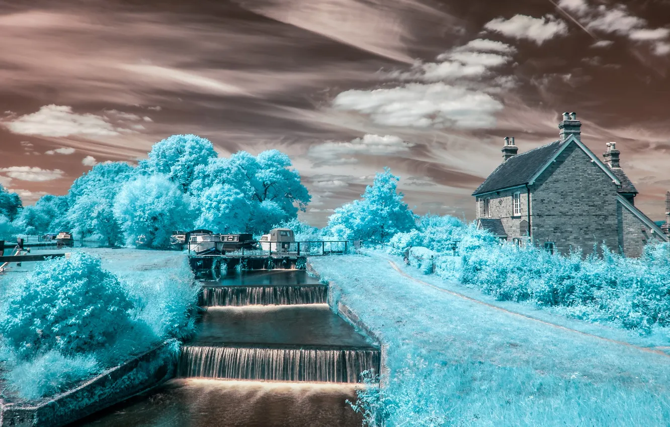 Photo wallpaper landscape, river, color, platinum