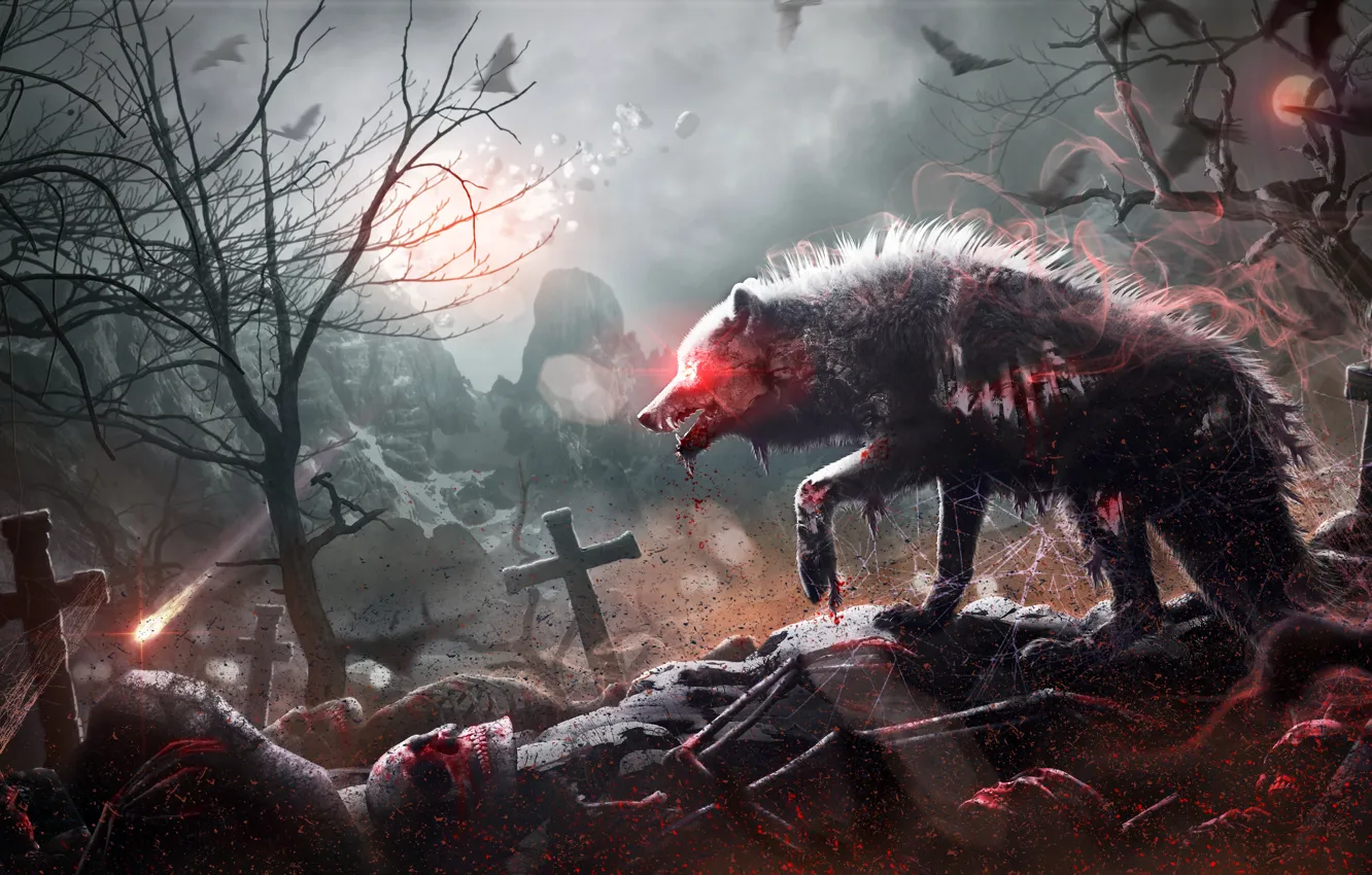 Photo wallpaper Gothic, skull, fantasy, cemetery, werewolf, by Mr-Ripley