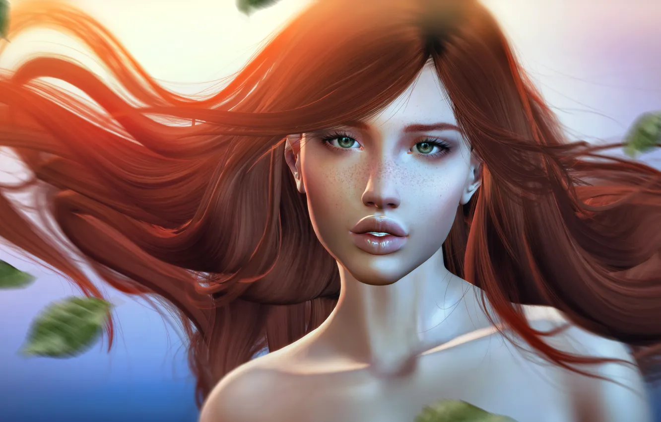Photo wallpaper girl, hair, red