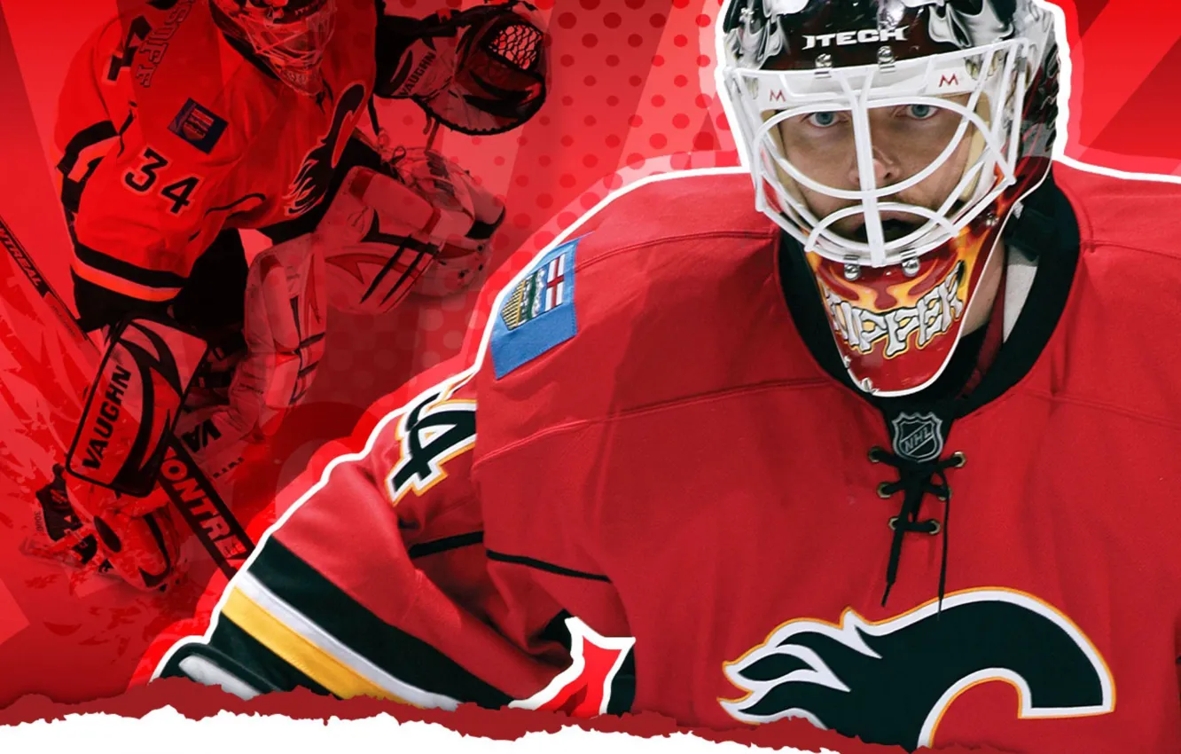 Photo wallpaper hockey, goalkeeper, NHL, Calgary, Mikka March, Mikka Of Kiprusoff