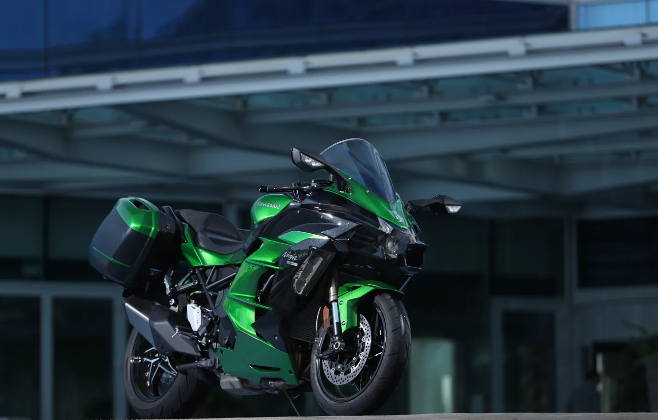 Photo wallpaper green, Kawasaki, Ninja, Kawasaki Ninja H2 SX EX