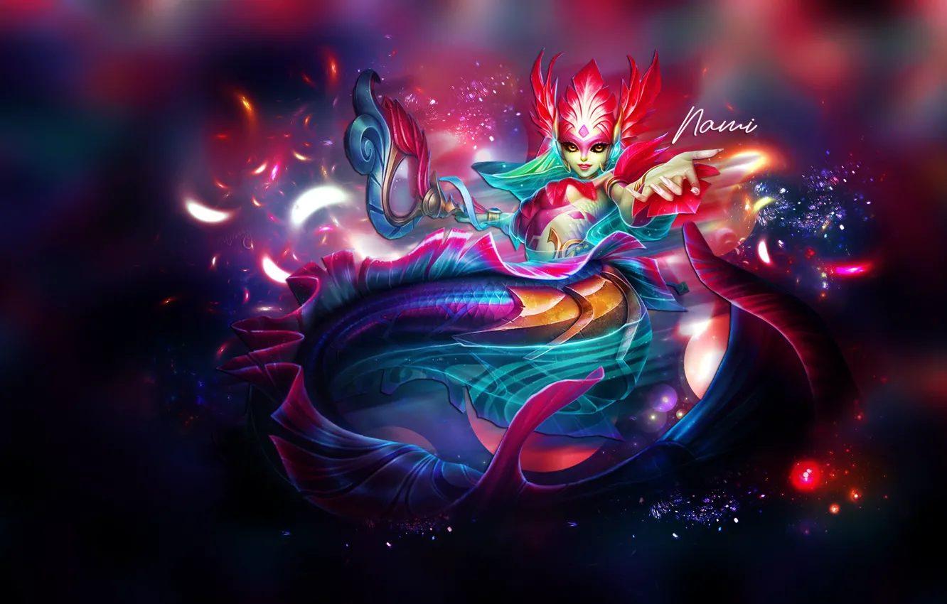 Photo wallpaper The game, Staff, Game, League of legends, LoL, Tail, Nami, League of legends