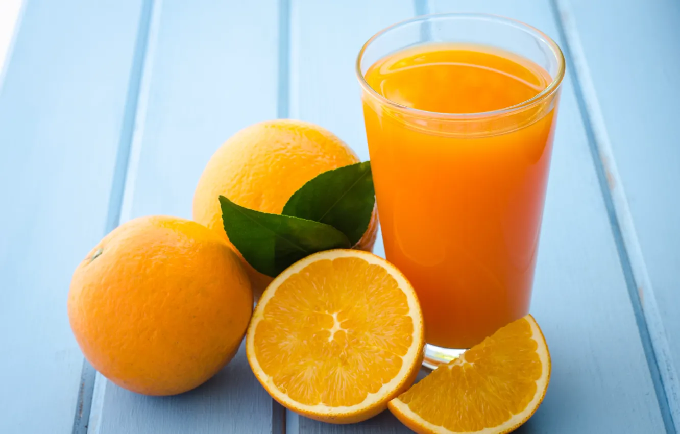 Photo wallpaper leaves, background, orange, juice, citrus