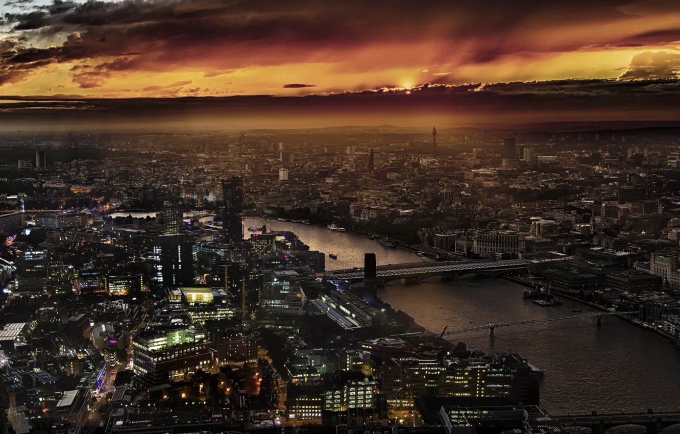 Photo wallpaper city, landscape, sunset, London, England, Thames, Shard