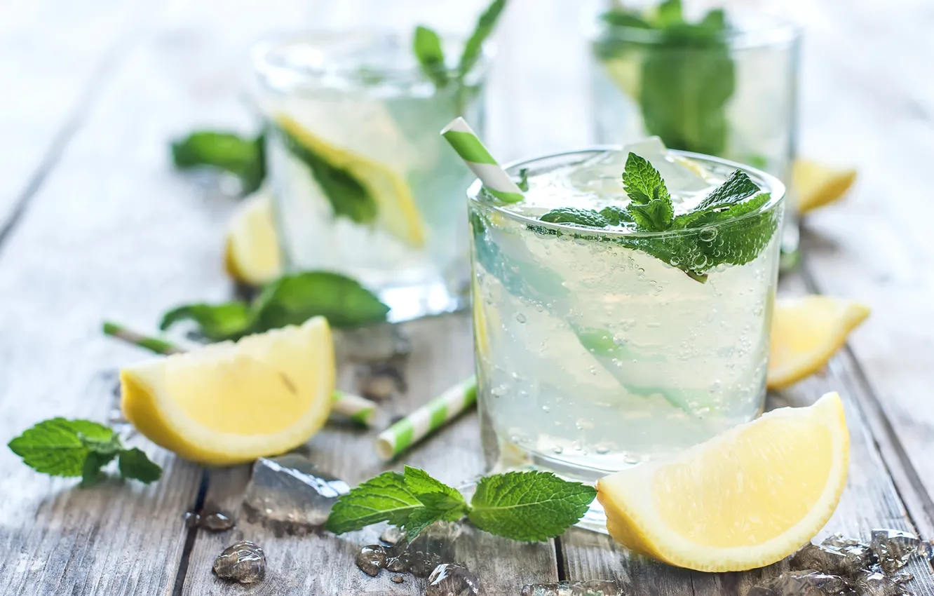 Photo wallpaper glass, lemon, drink, mint, lemonade