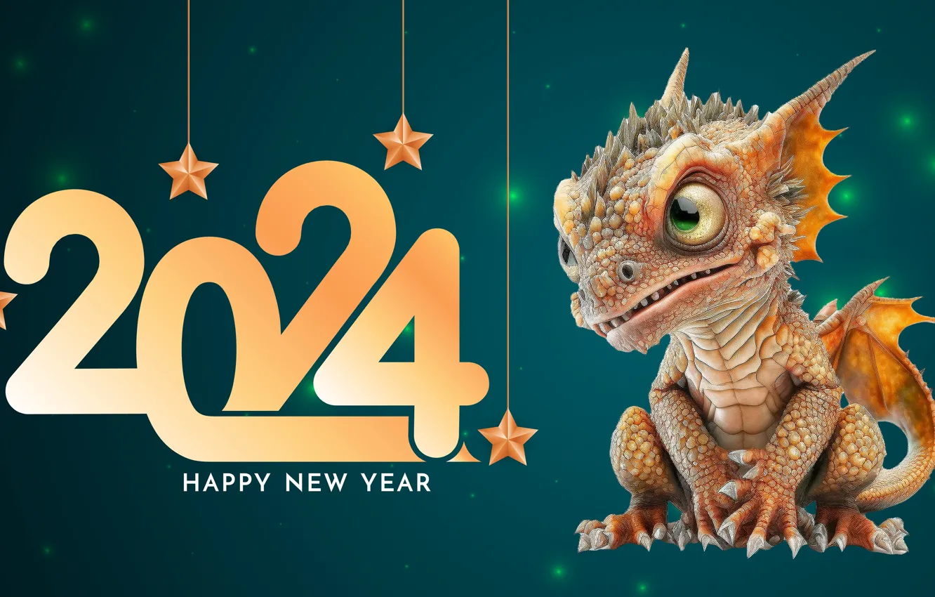 Photo wallpaper look, stars, orange, the inscription, dragon, red, figures, New year