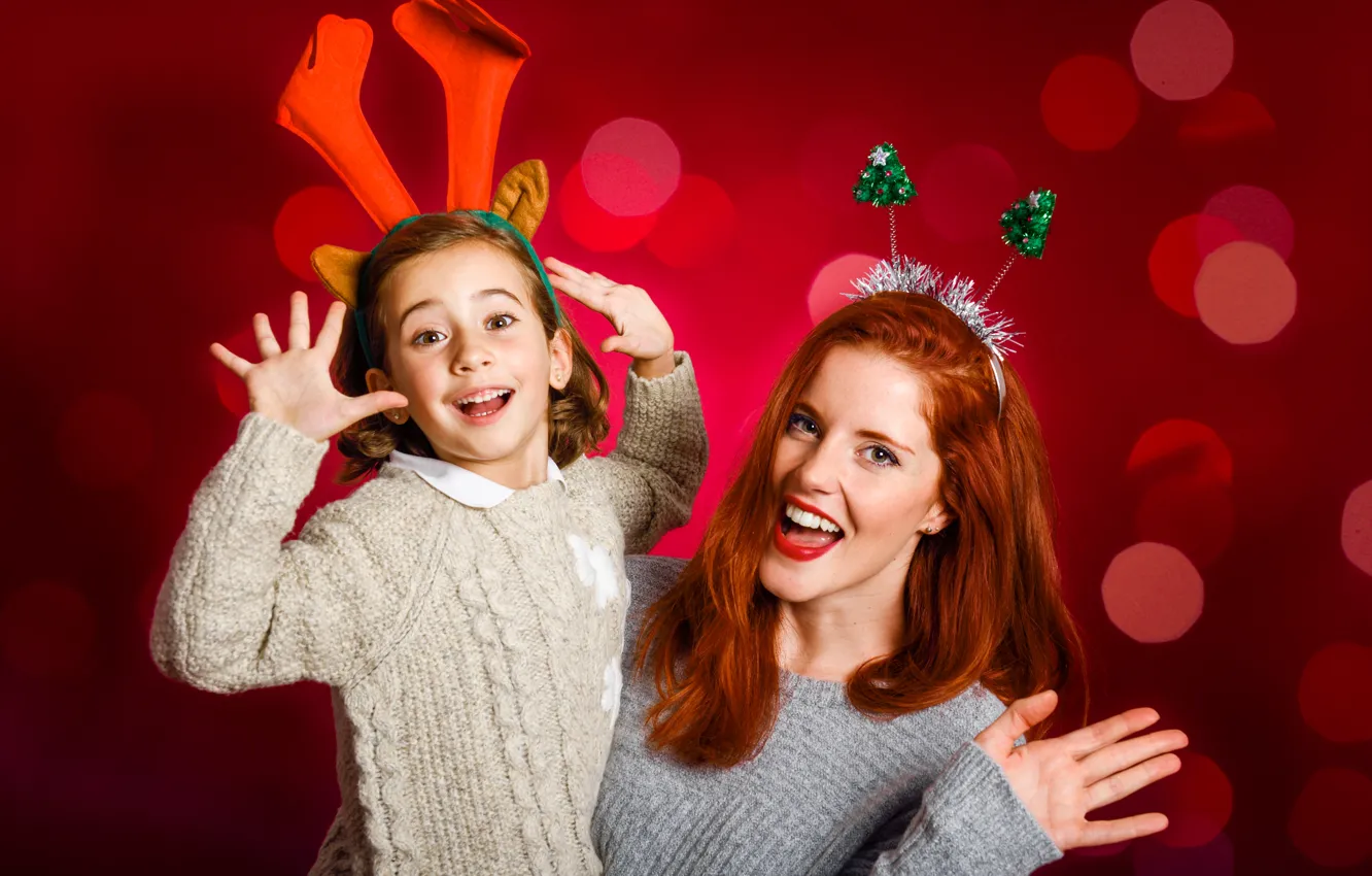 Photo wallpaper children, mood, woman, new year, Christmas, girl, mom, Christmas decorations