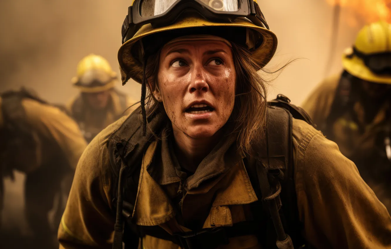 Photo wallpaper Girl, Look, Smoke, Fire, Glasses, Fire, Digital art, Helmet