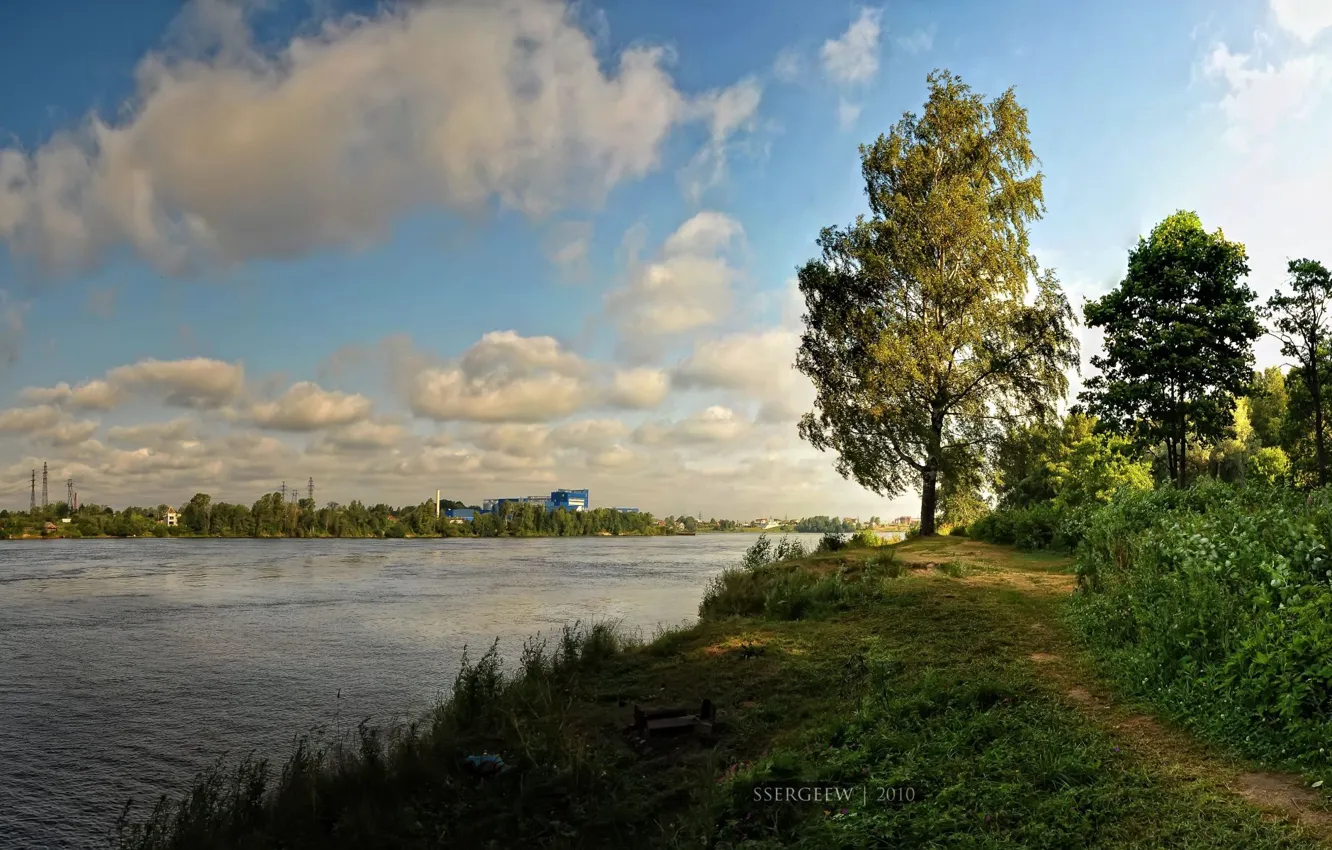 Photo wallpaper clouds, trees, river, Serg-Sergeyev
