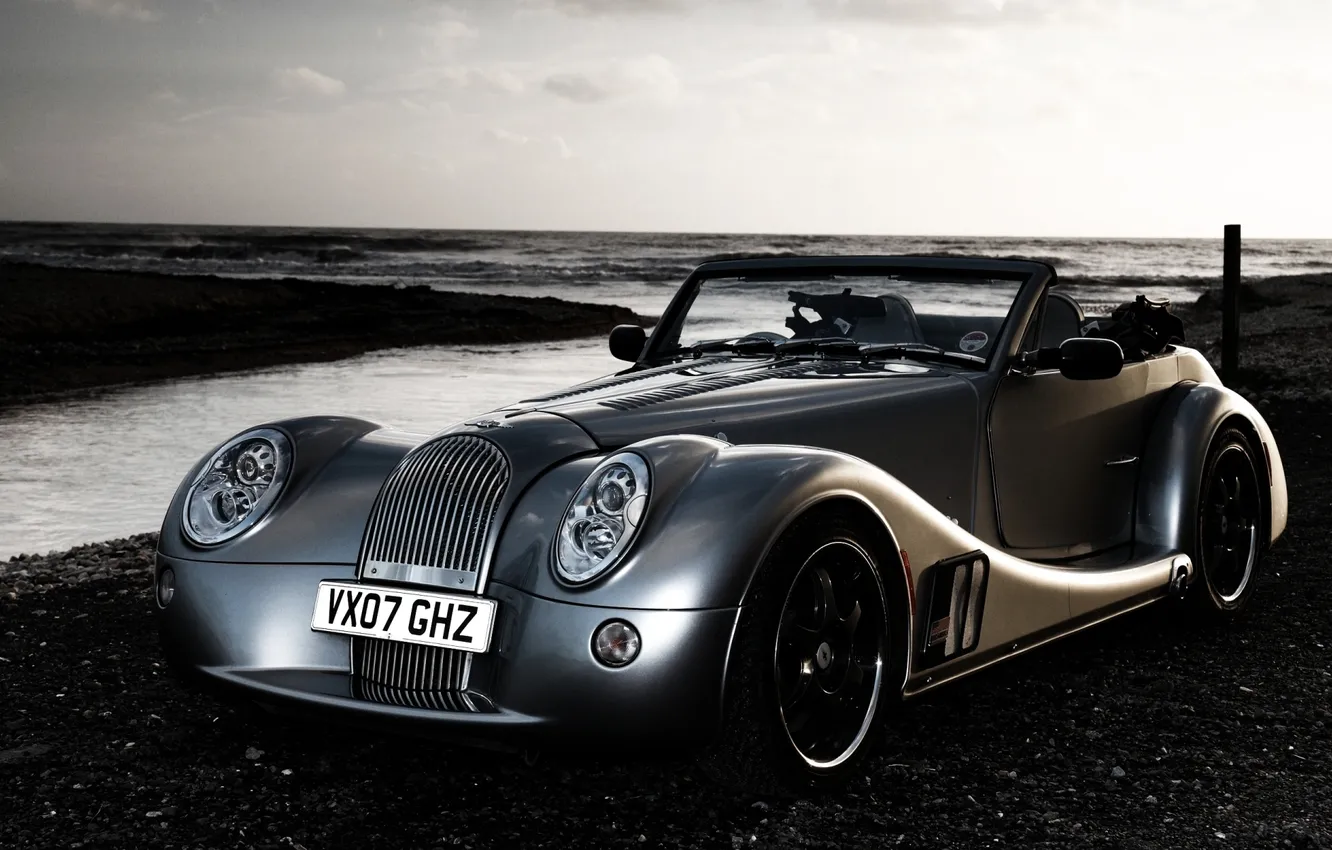 Photo wallpaper shore, silver, supercar, twilight, the front, Aero, Morgan, Aero