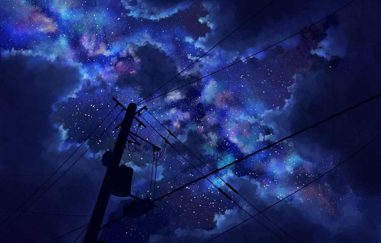 Wallpaper the sky, night, power lines, Magnet for mobile and desktop ...