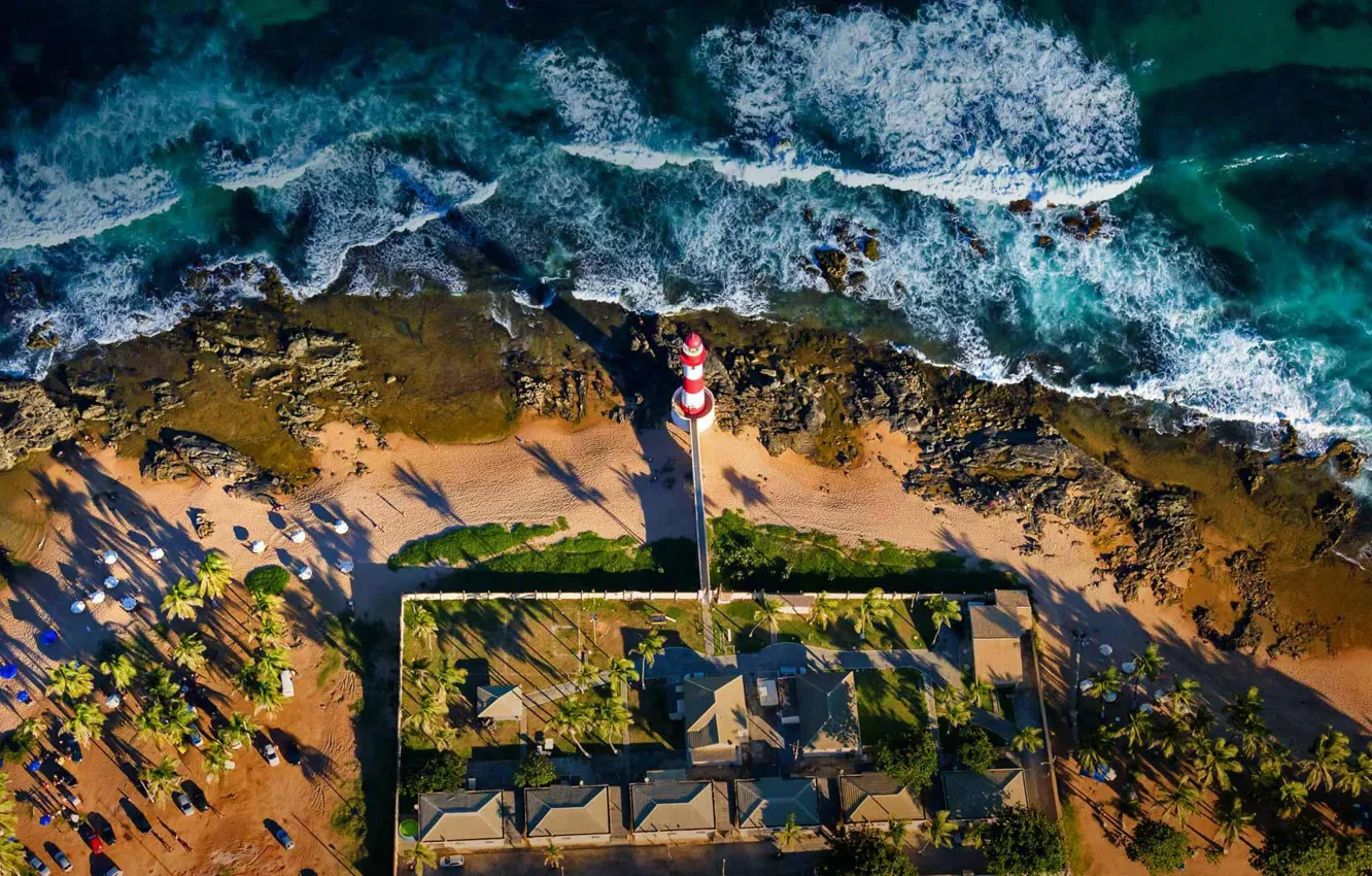 Photo wallpaper sea, shore, lighthouse, Brazil, Salvador, Baja