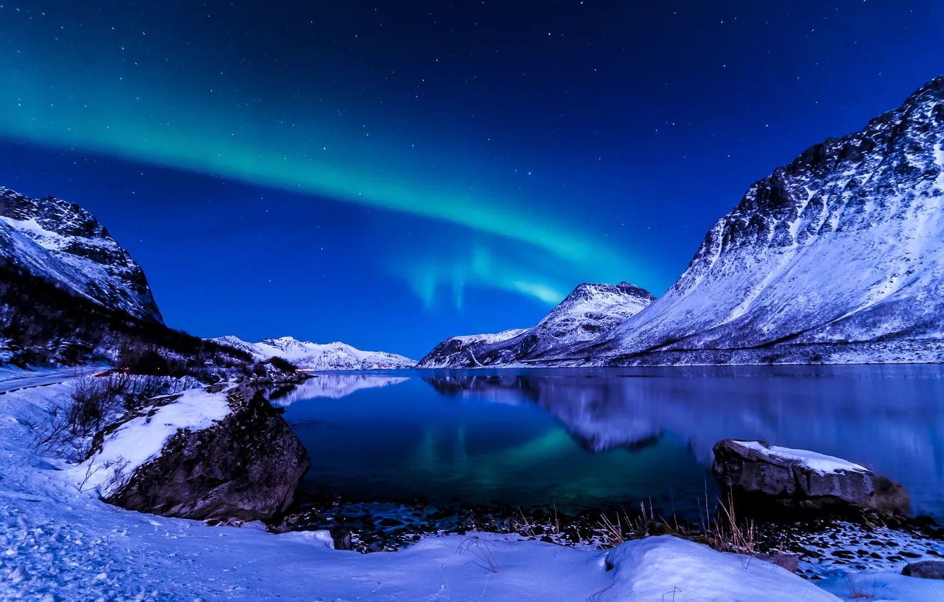 Photo wallpaper winter, the sky, night, Northern lights, Iceland