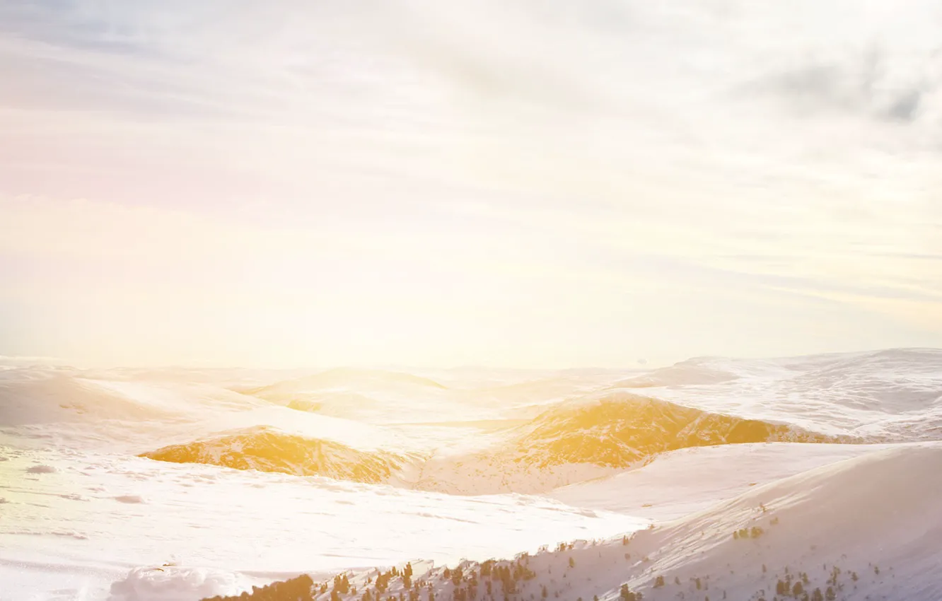 Photo wallpaper landscape, sunset, snow, sun, freeze, snowland, beautifful landscape
