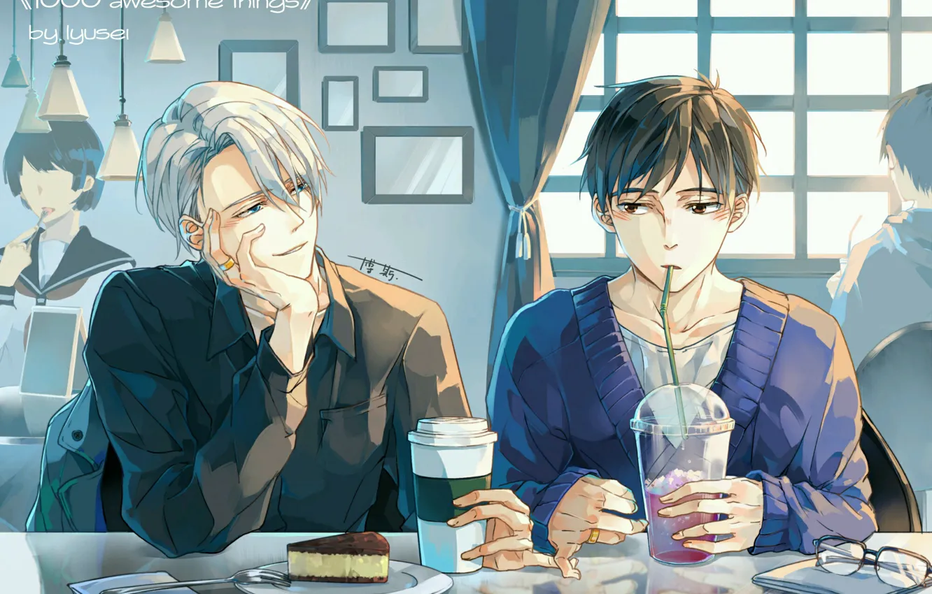 Photo wallpaper anime, art, Yuri on the ice, Viktor Nikiforov, Yuri Katsuki, Yuri On Ice