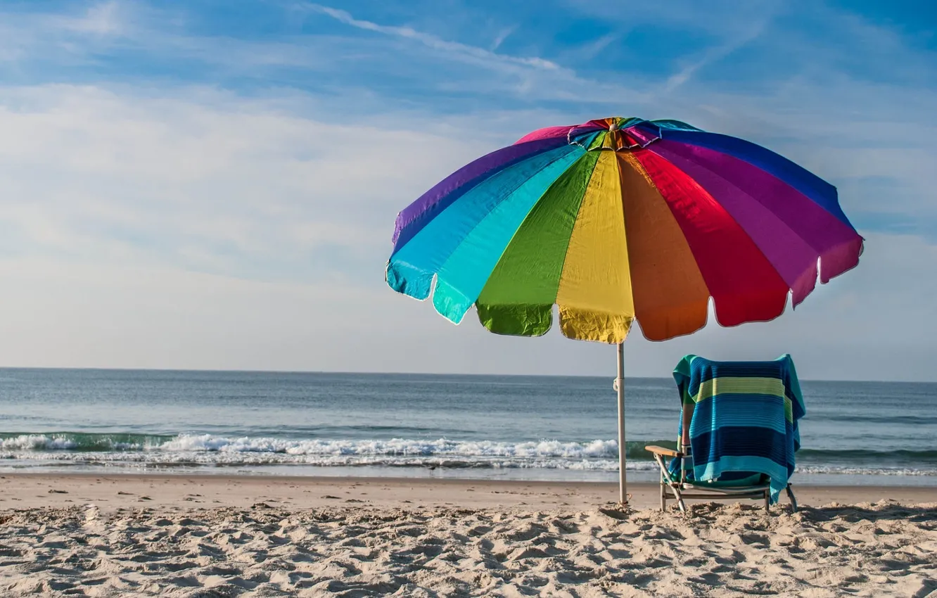 Photo wallpaper sea, beach, summer, landscape, umbrella