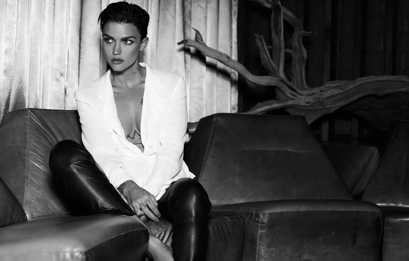 Photo wallpaper model, brunette, black and white, singer, photoshoot, Ruby Rose, Ruby Rose, Ben Cope