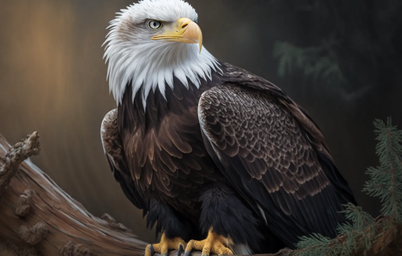 Photo wallpaper branches, eagle, predator, bald eagle, digital art, bird of prey, AI art, The Art of …