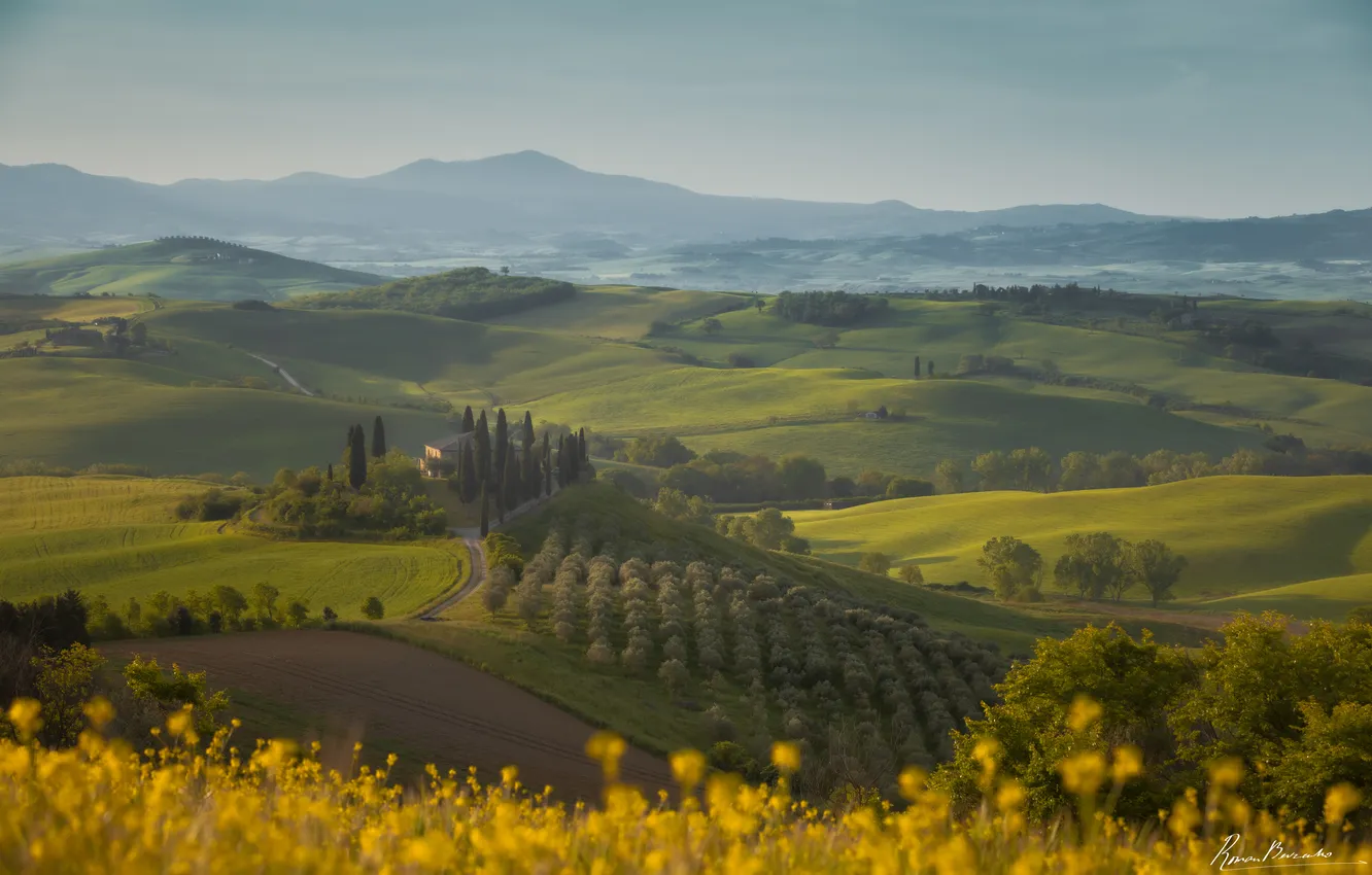 Photo wallpaper nature, hills, countryside, properties