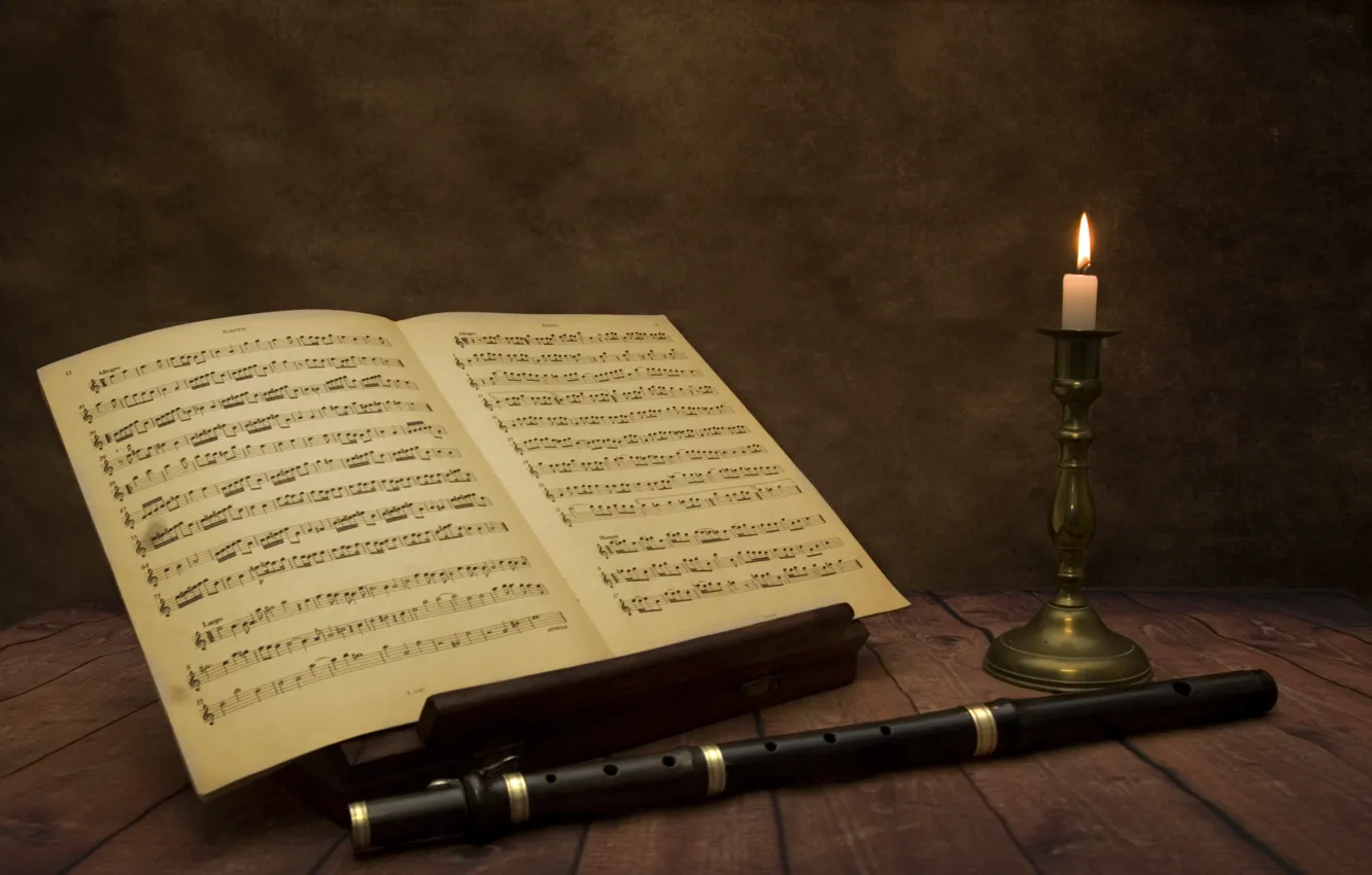 Photo wallpaper notes, music, candles, flute