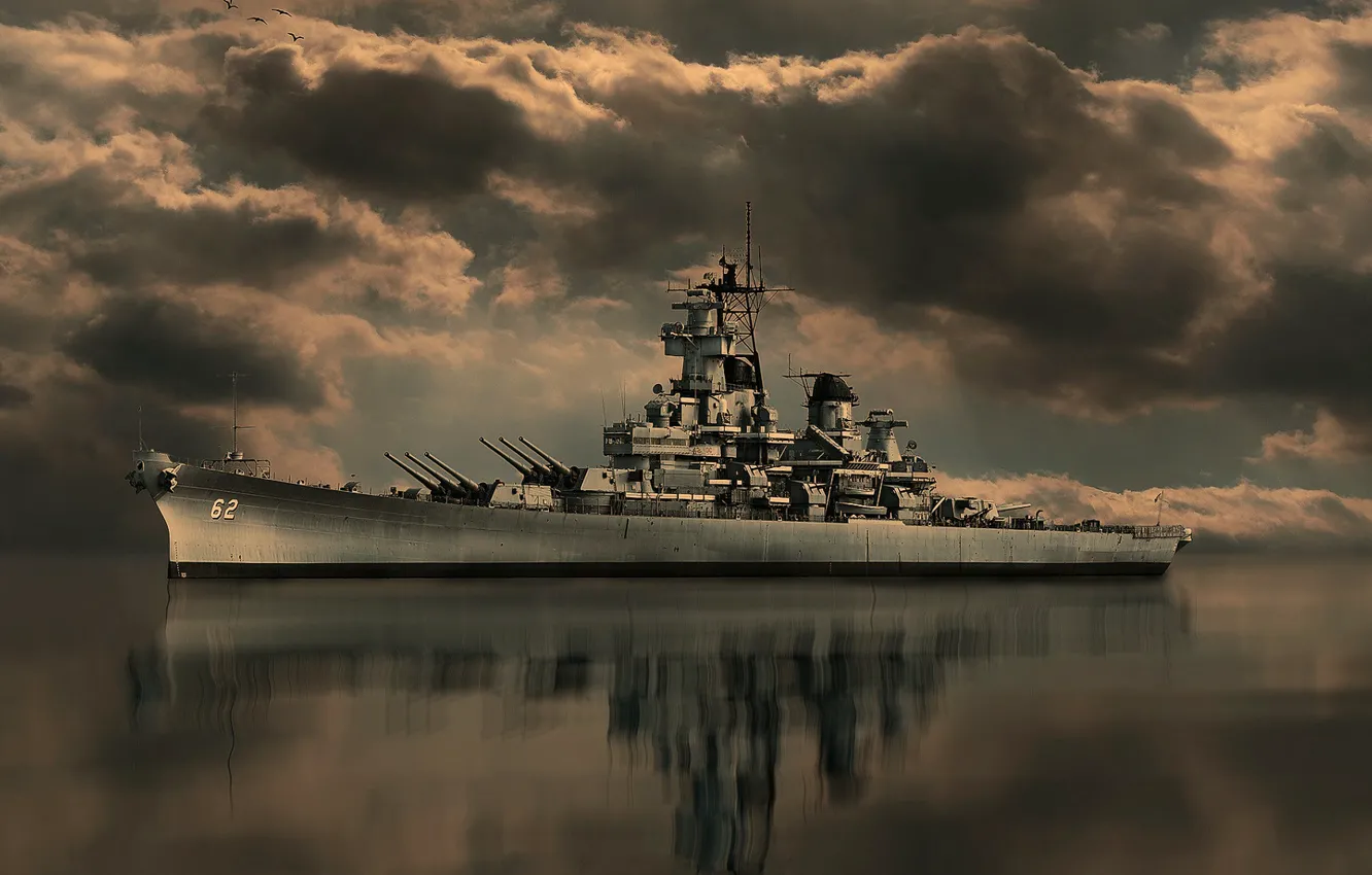 Photo wallpaper ship, linear, USS New Jersey