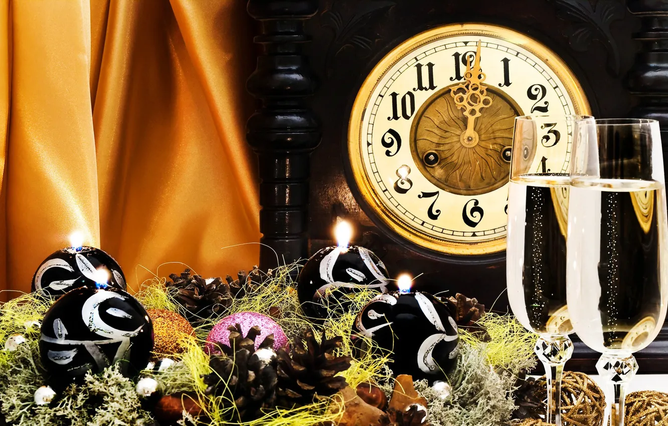 Photo wallpaper Watch, New year, Decoration, Holiday, Toys, Garland