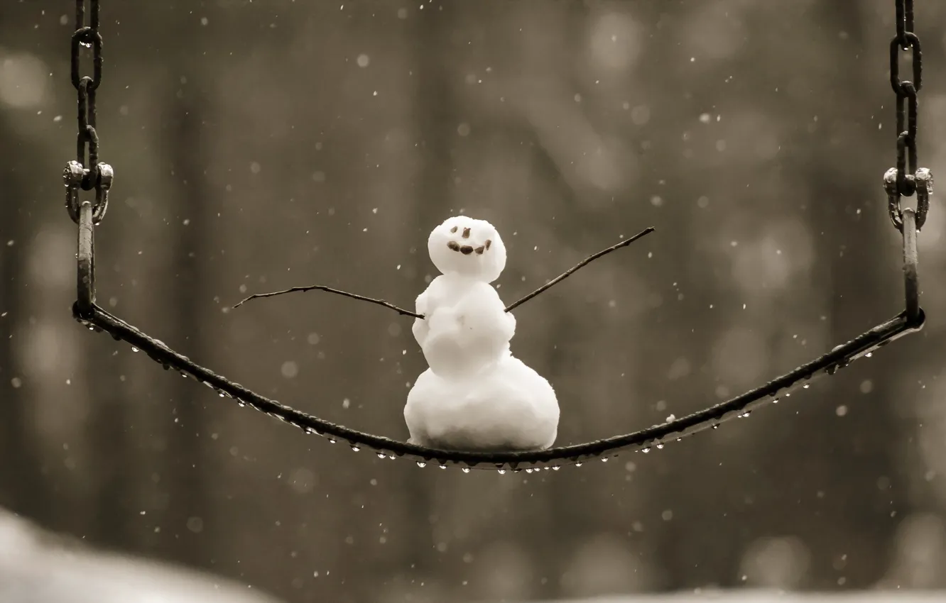 Photo wallpaper winter, swing, snowman