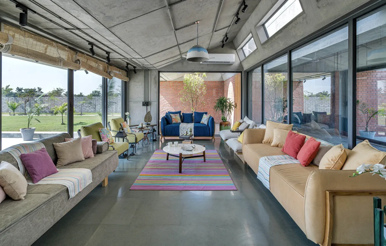 Photo wallpaper design, style, interior, India, case, India, spacious living room, House by two bays