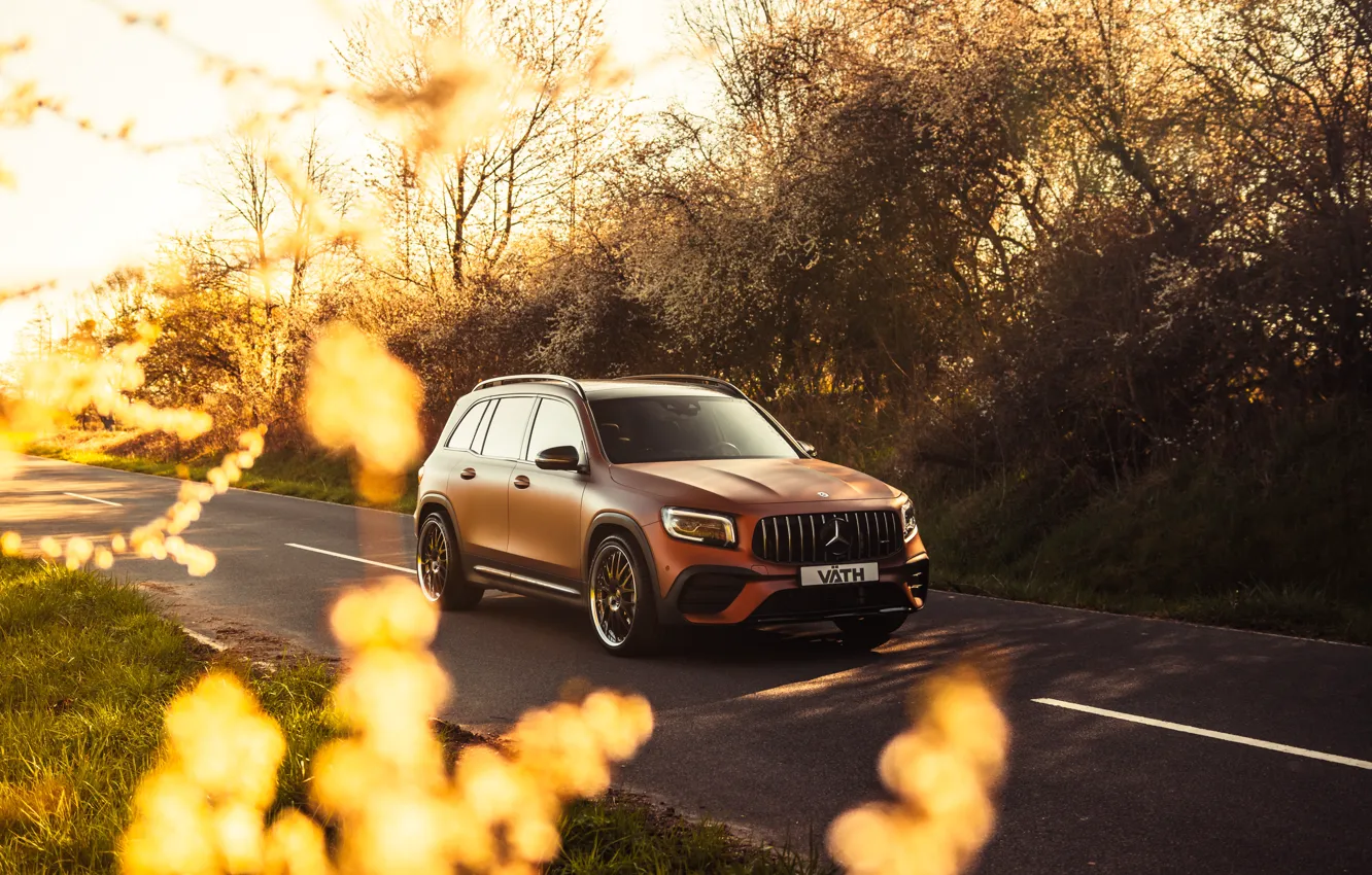 Photo wallpaper Mercedes, forest, road, Front, GLB-Class, GLB35 AMG, VÄTH