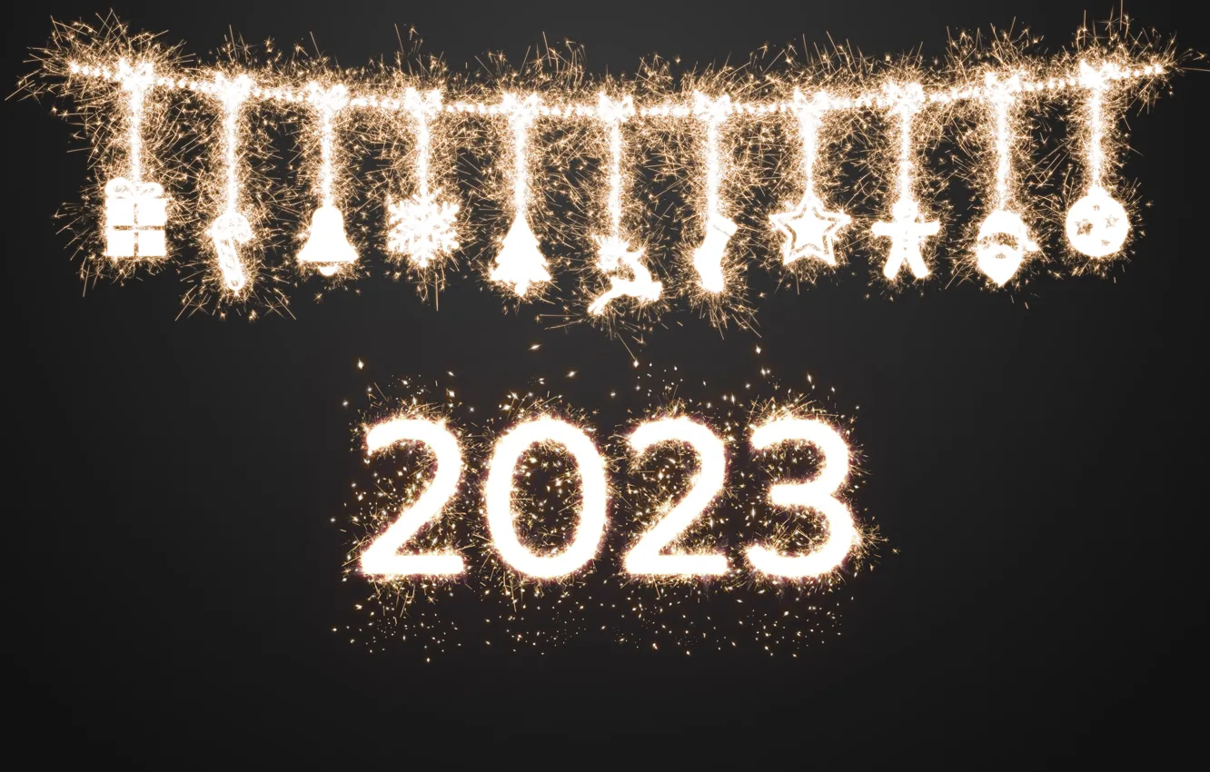 Photo wallpaper gold, New Year, figures, golden, happy, New Year, fireworks, sparkle