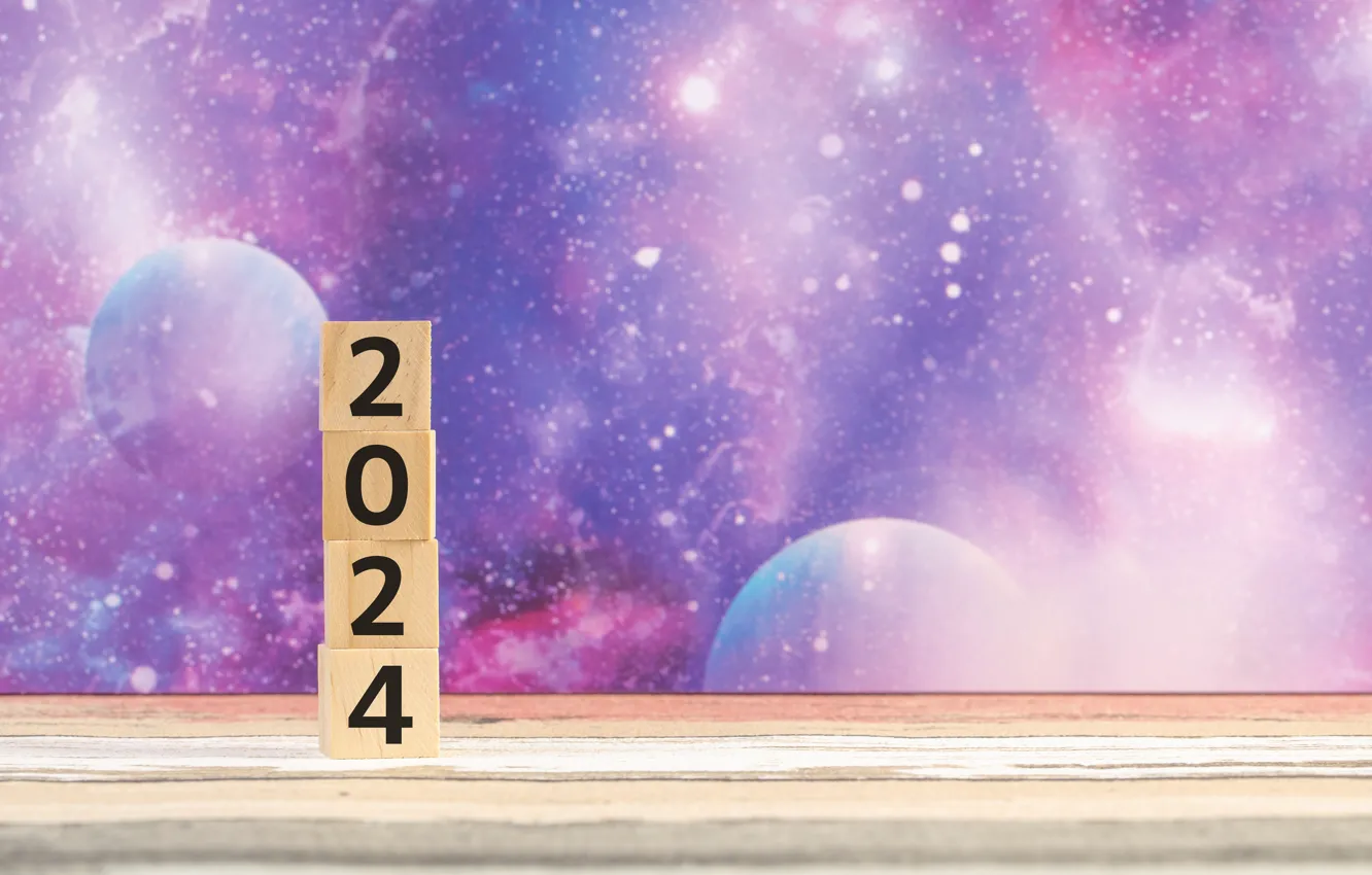 Photo wallpaper the sky, space, the universe, cubes, Board, planet, new year, figures