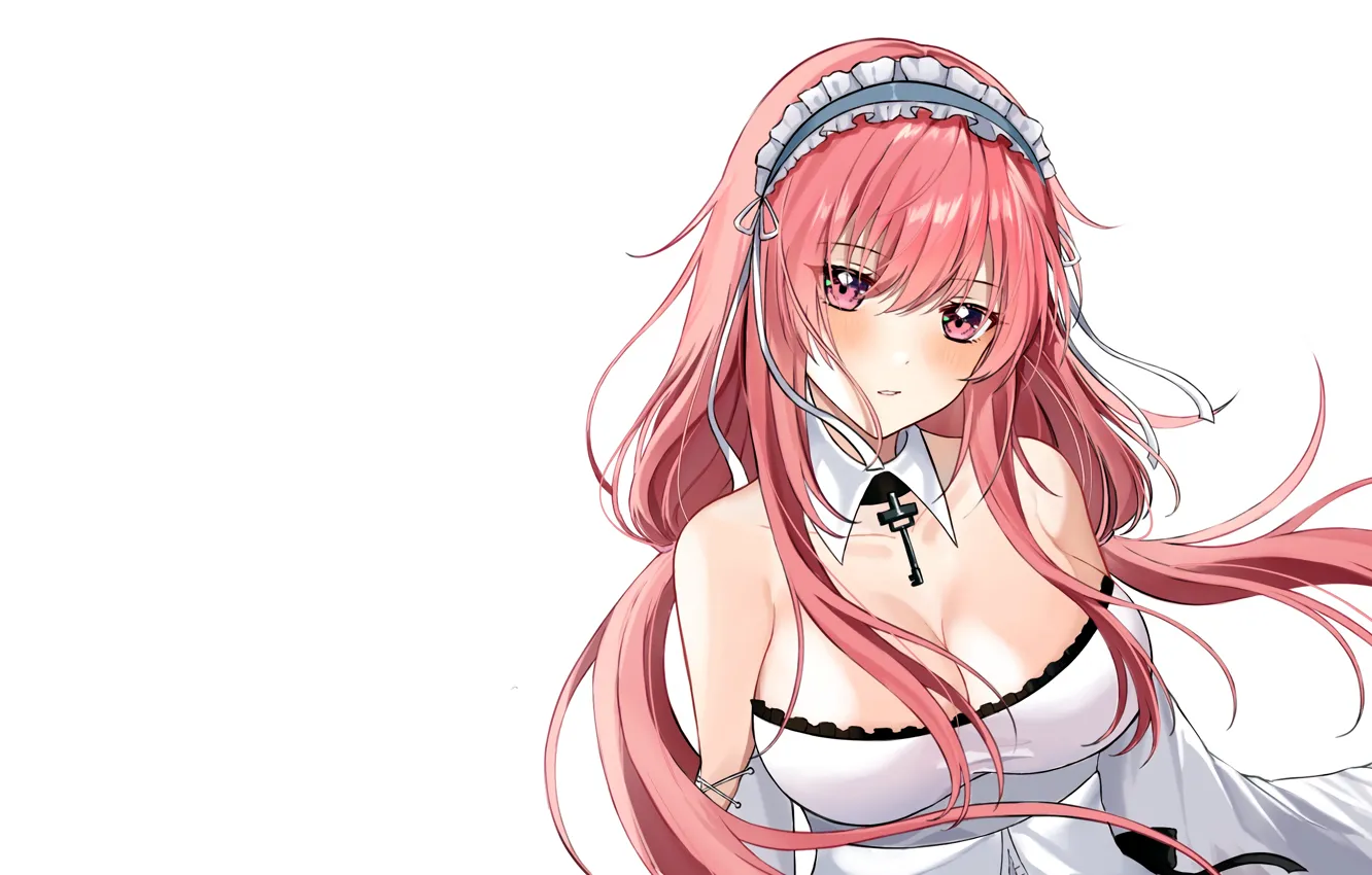 Photo wallpaper girl, sexy, cleavage, pink hair, long hair, dress, boobs, anime