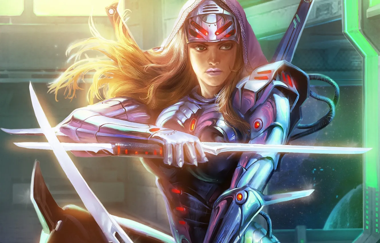 Photo wallpaper girl, weapons, sword, art, armor, blade