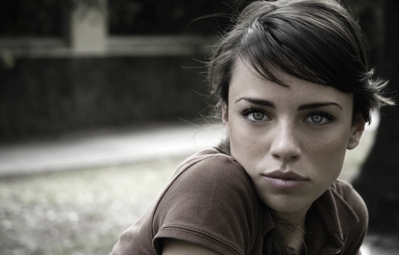Photo wallpaper eyes, girl, face, brown hair