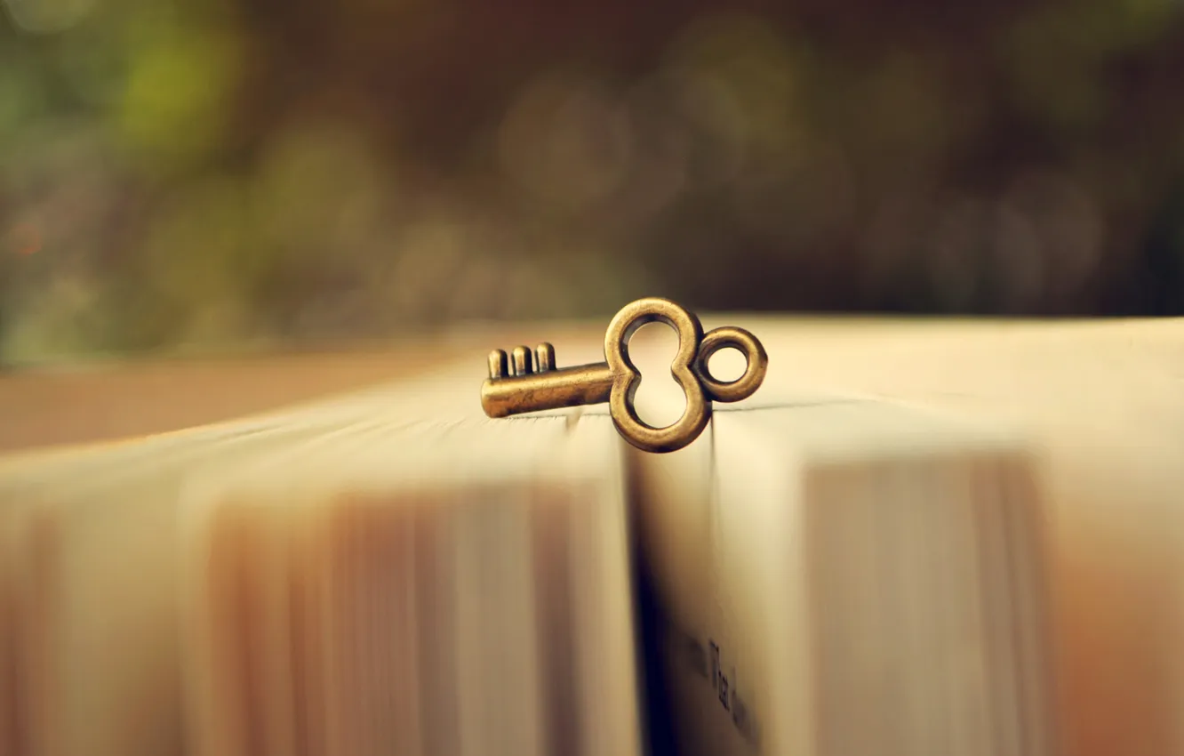 Photo wallpaper macro, blur, key, book, page, bokeh, key