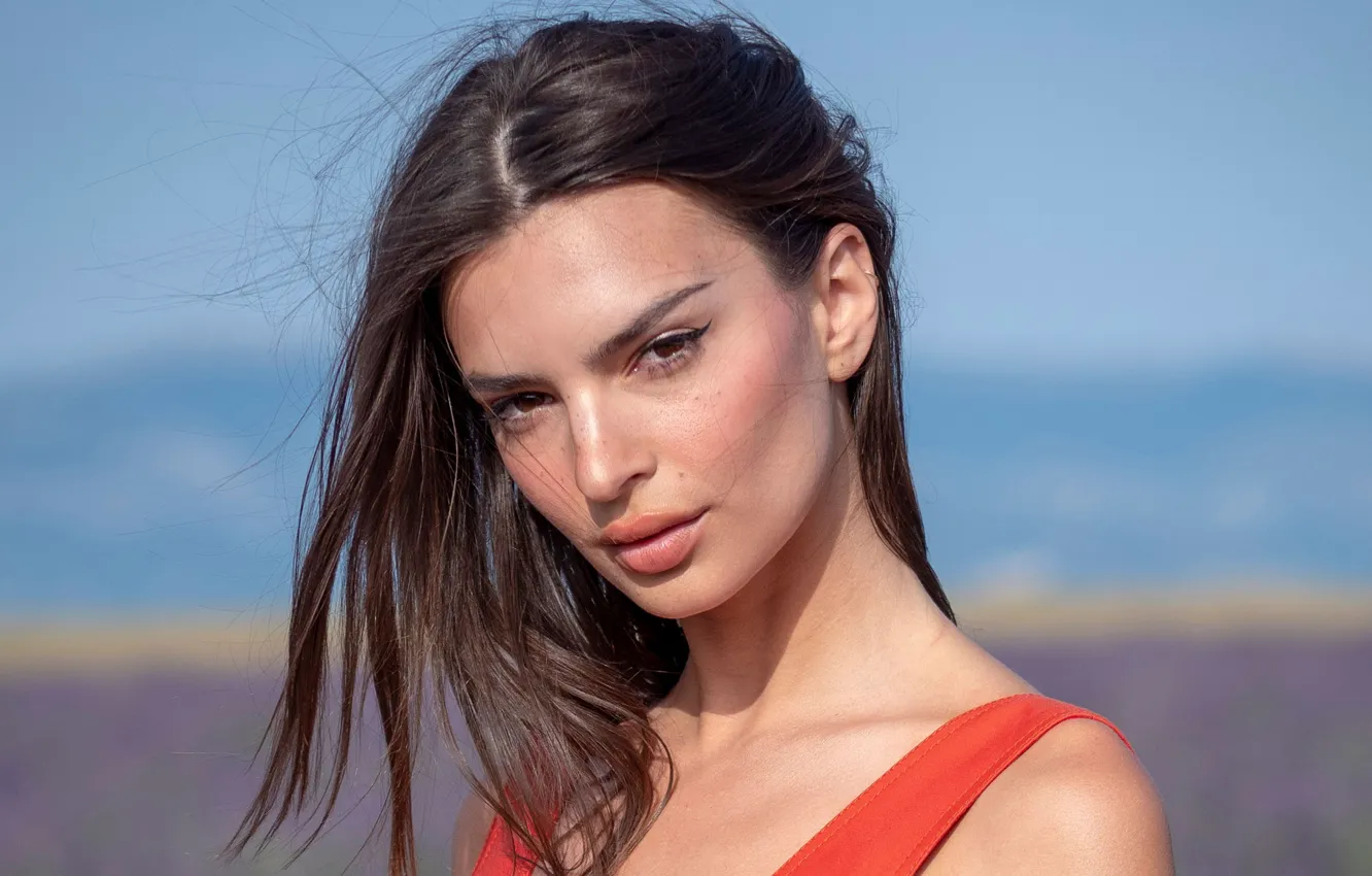 Photo wallpaper look, girl, face, model, hair, brunette, lips, Emily Ratajkowski