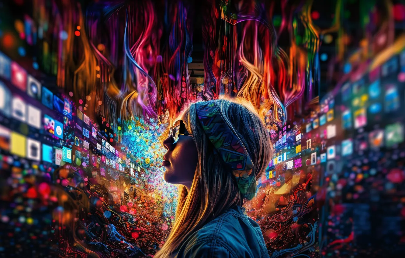 Photo wallpaper girl, digital art, AI art, The Art of Artificial Intelligence, Futuristic nightlife, neural network