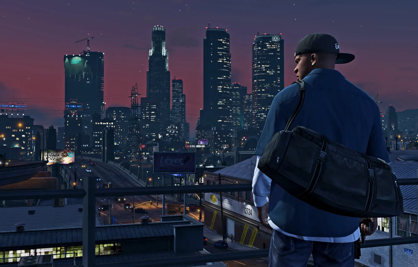 Photo wallpaper night, the city, Grand Theft Auto V, Franklin, The Saints