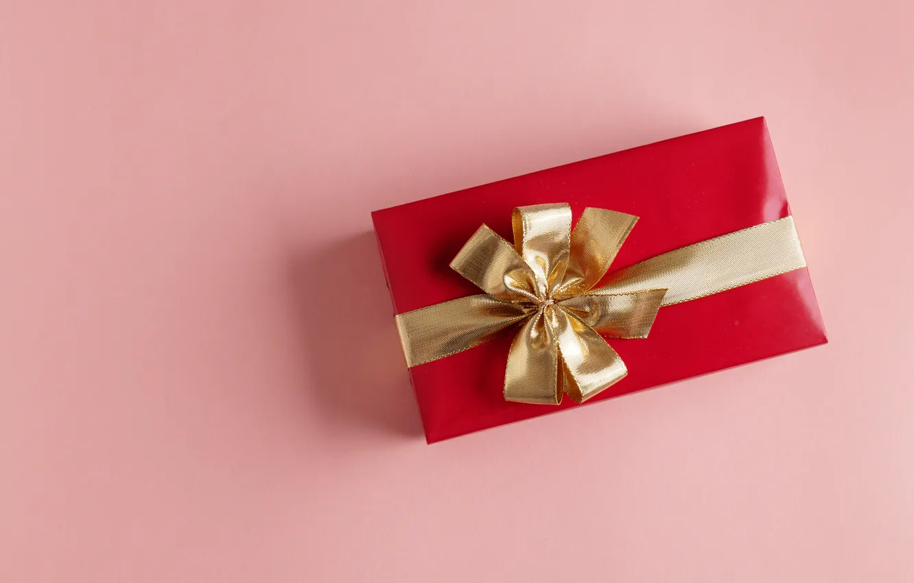 Photo wallpaper red, birthday, box, gift, new year, shadow, minimalism, Christmas