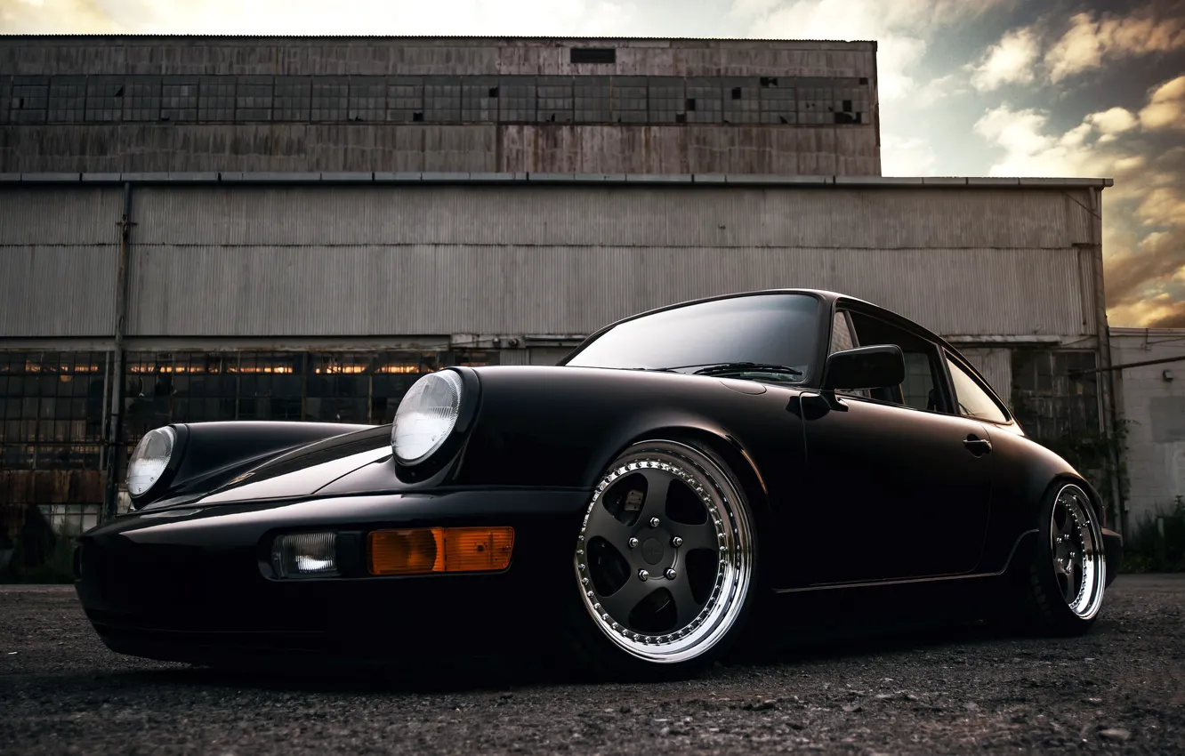 Photo wallpaper 911, Porsche, black, front, 964, Carrera 2