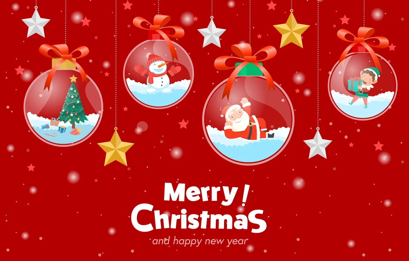 Photo wallpaper Christmas, New year, Elf, Santa Claus, Stars, Happy New Year, Tree, Merry Christmas