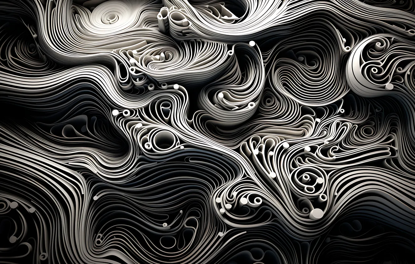 Photo wallpaper line, abstraction, pattern, curls, black and white, ornament, swirls, abstract background