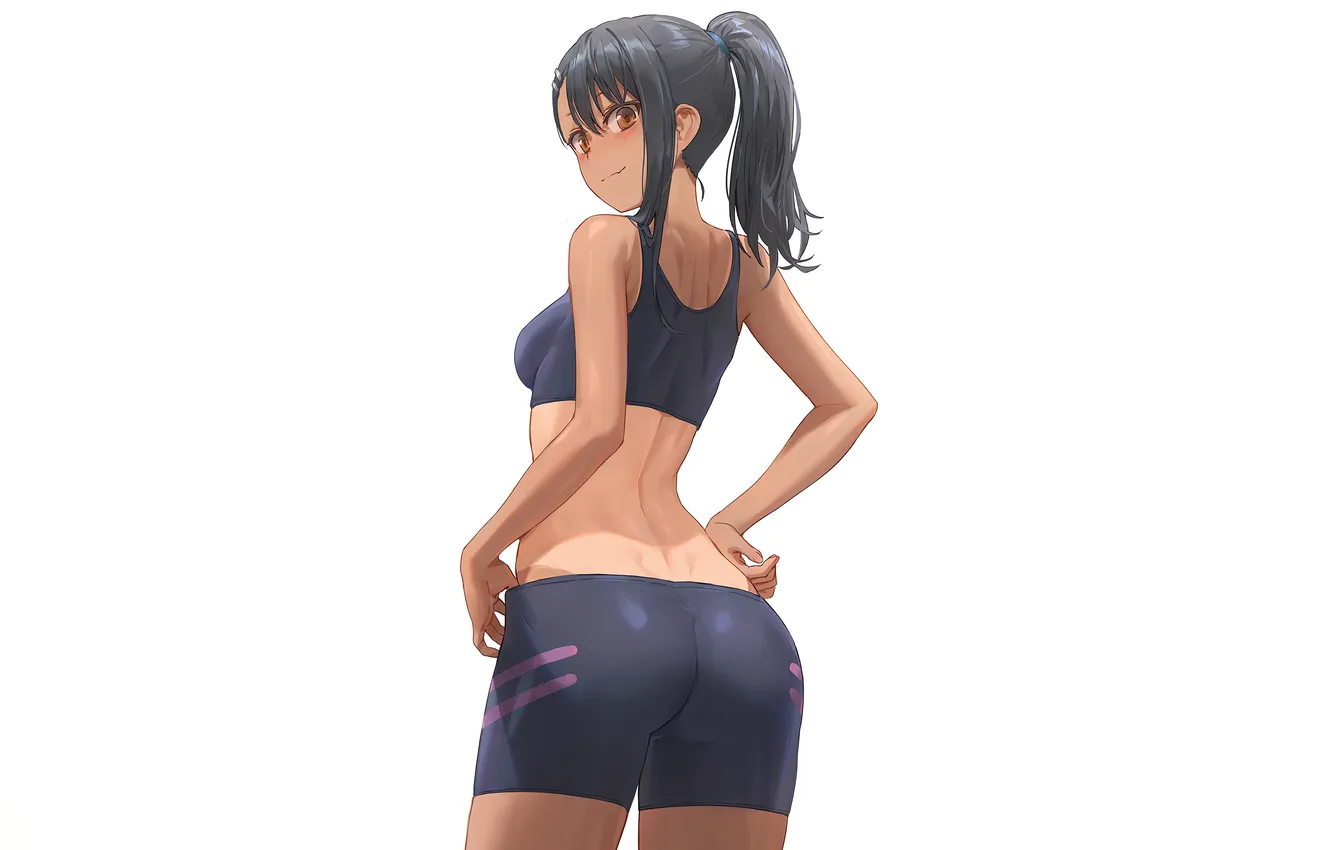 Photo wallpaper girl, ass, shorts, brown eyes, breast, anime, beautiful, short hair