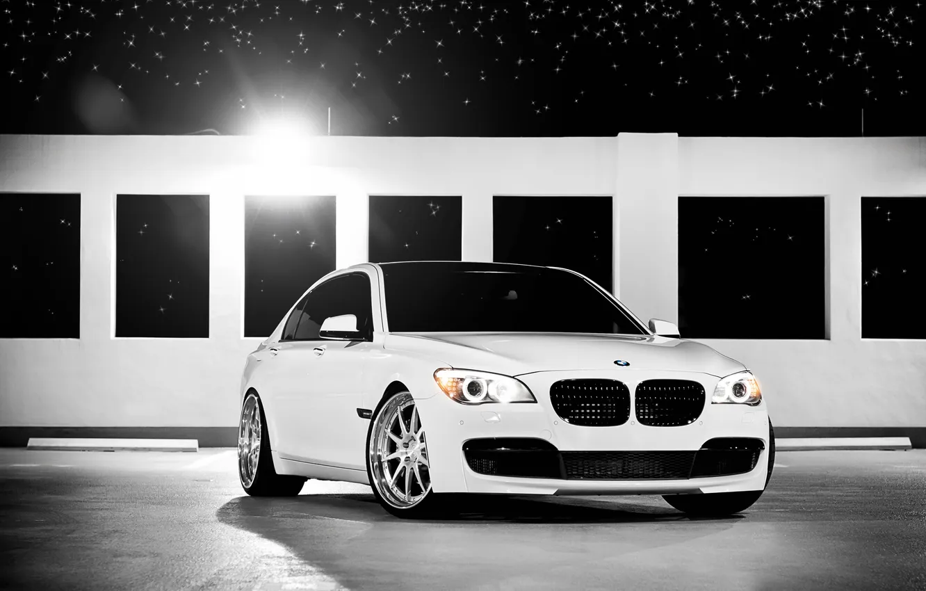 Photo wallpaper stars, night, BMW, white, sedan, cars, auto, cars walls