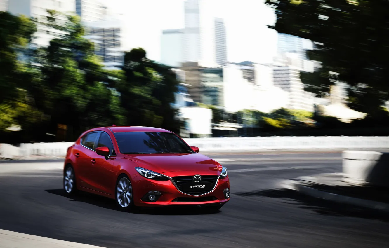 Photo wallpaper Red, Car, Speed, Mazda 3, Wallpapers, New, 2013