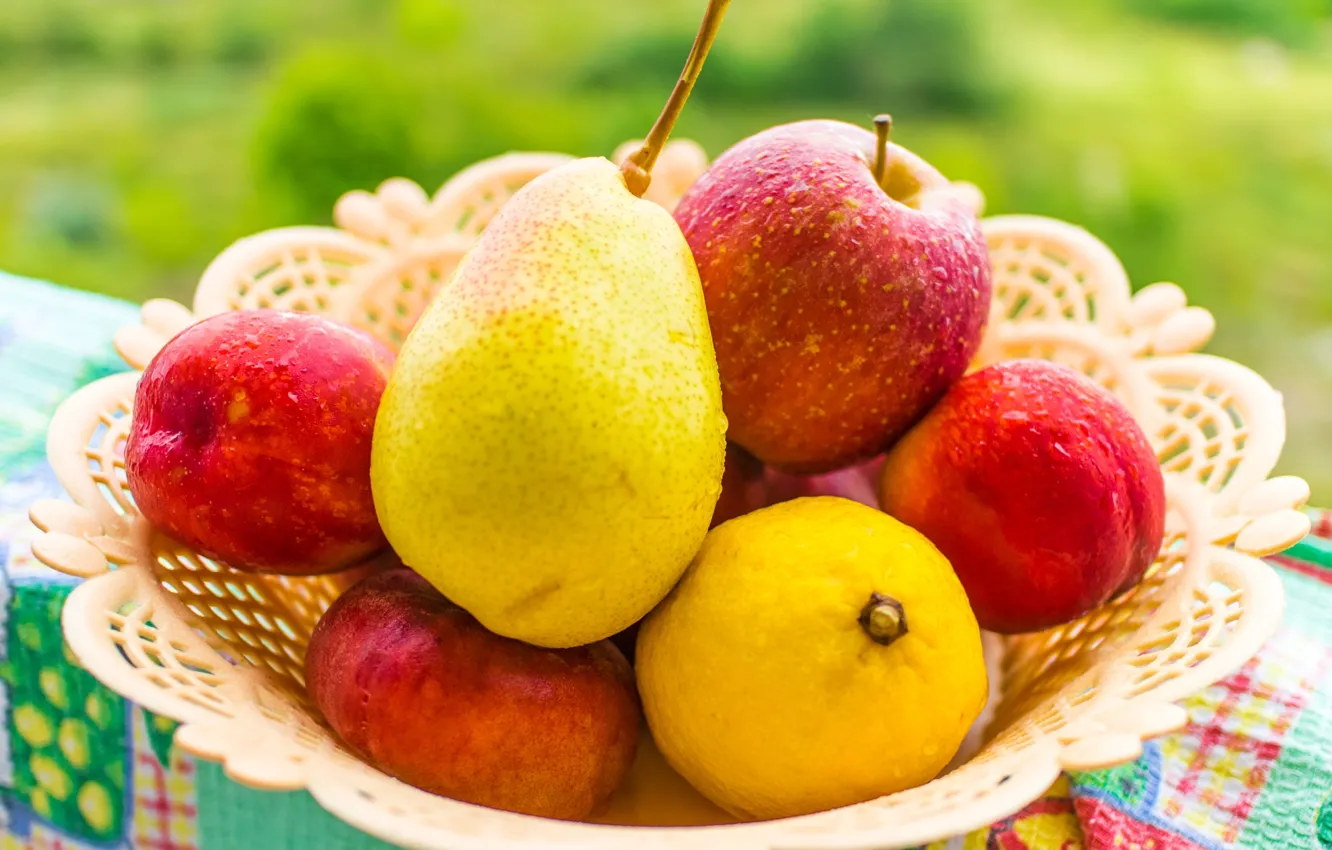 Photo wallpaper lemon, Apple, pear, fruit, peach